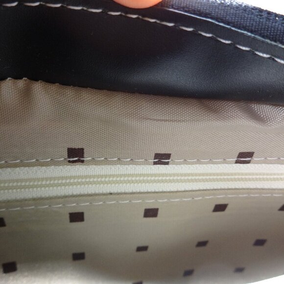 BPI Creations shoulder bag , tan canvas, black faux leather trim, top zip, NWT, - Picture 7 of 16